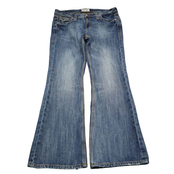 Houston Pants Womens 13 Blue Lowest Rise Button Rhinestone Slim Fit Denim Jeans - Picture 1 of 16